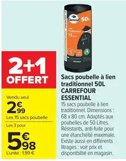 Carrefour Market Essential Sacs poubelle à lien traditionnel offre