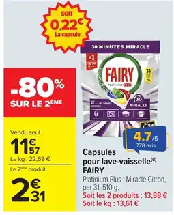 Carrefour Market FAIRY Capsules pour lave-vaisselle offre
