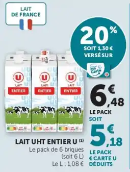 Super U U LAIT UHT ENTIER offre