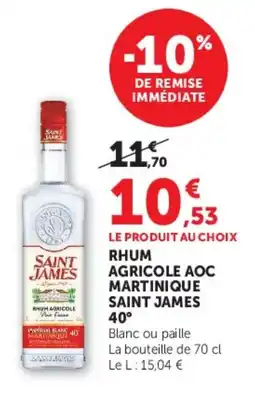 Super U SAINT JAMES RHUM AGRICOLE AOC MARTINIQUE offre