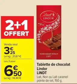 Carrefour Lindt Lindor Tablette de chocolat offre