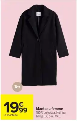 Carrefour Tex Manteau femme offre