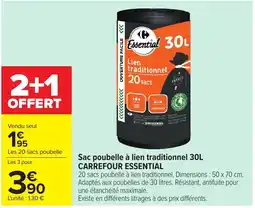 Carrefour Carrefour Essential Sac poubelle à lien traditionnel 30L offre
