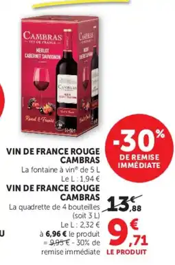 Hyper U CAMBRAS VIN DE FRANCE ROUGE offre