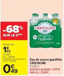 Carrefour Market CRISTALINE Eau de source gazéifiée offre
