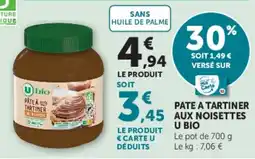 Super U U bio Pâte à tartiner aux noisettes offre