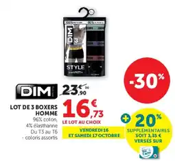 Super U DIM LOT DE 3 BOXERS HOMME offre