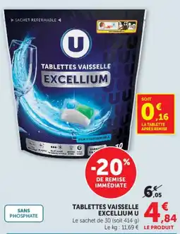 Hyper U U TABLETTES VAISSELLE EXCELLIUM offre
