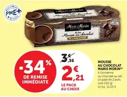 Hyper U Marie Morin Mousse au chocolat offre