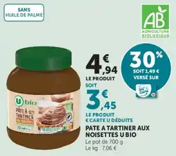 Hyper U U bio PATE A TARTINER AUX NOISETTES offre