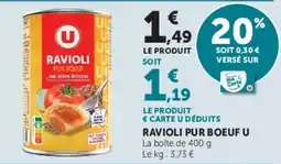 Hyper U U RAVIOLI PUR BOEUF offre