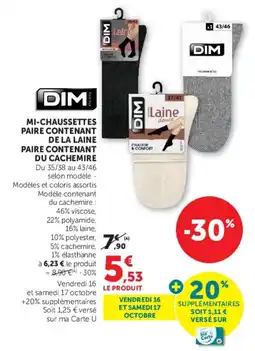 Hyper U DIM Mi-chaussettes offre