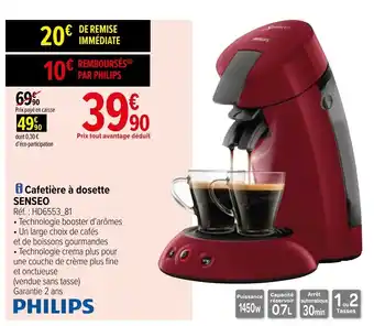 Carrefour Cafetière à dosettes Senseo offre