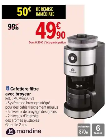 Carrefour Cafetière filtre avec broyeur offre