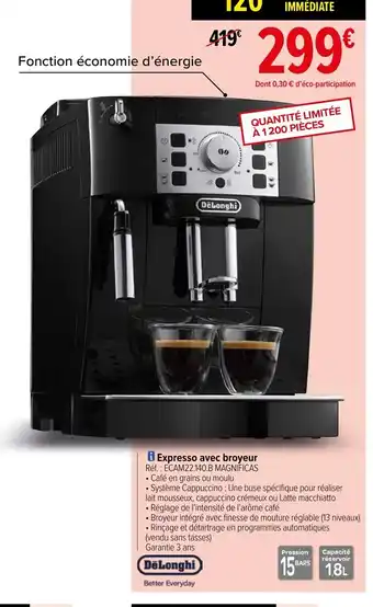 Carrefour Expresso avec broyeur offre