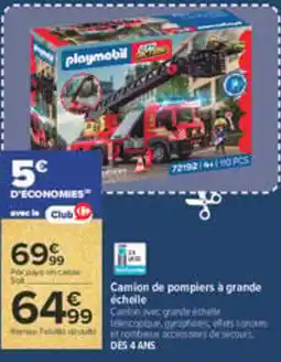 Carrefour Playmobil Camion de pompiers à grande échelle offre