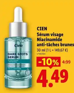 Lidl Cien Sérum visage Niacinamide anti-tâches brunes offre