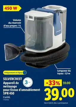 Lidl SILVERCREST Appareil de nettoyage pour tissus d'ameublement SPR 450 offre