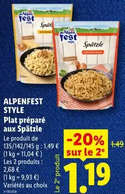 Lidl Alpenfest Style Plat préparé aux Spätzle offre