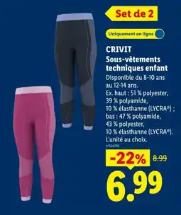 Lidl CRIVIT Sous-vêtements techniques enfant offre