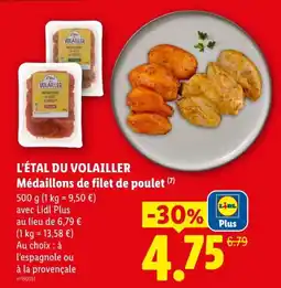 Lidl VOLAILLER Médaillons de filet de poulet offre
