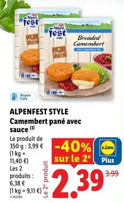 Lidl ALPENFEST STYLE Camembert pané offre