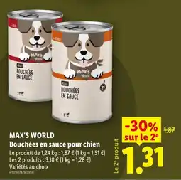 Lidl MAX'S WORLD Bouchées en sauce pour chien offre