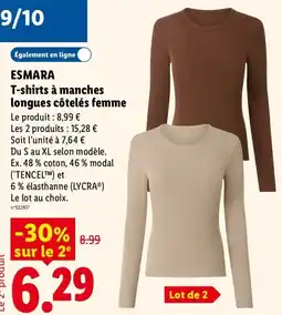 Lidl ESMARA T-shirts à manches longues côtelés femme offre