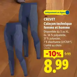 Lidl Crivit caleçon technique femme et homme offre