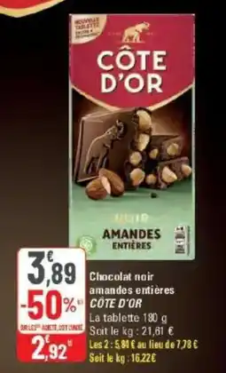 G20 CÔTE D'OR Chocolat noir amandes entières offre