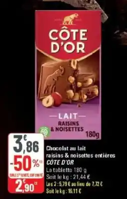 G20 CÔTE D'OR Chocolat au lait raisins & noisettes entières offre