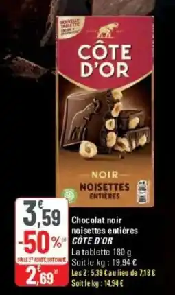 G20 CÔTE D'OR Chocolat noir noisettes entières offre