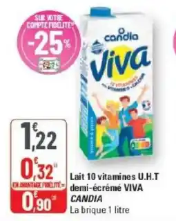 G20 CANDIA Lait 10 vitamines U.H.T demi-écrémé VIVA offre