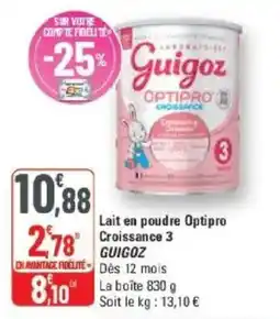G20 Guigoz Lait en poudre Optipro Croissance 3 offre