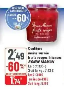 G20 BONNE MAMAN Confiture moins sucrée fruits rouges Intenses offre