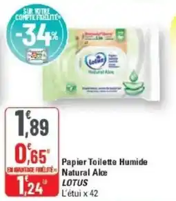 G20 LOTUS Papier Toilette Humide Natural Aloe offre
