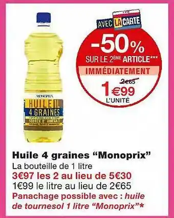 Monoprix Huile 4 Graines offre
