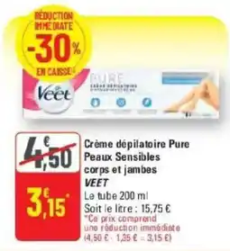 G20 VEET Crème dépilatoire Pure Peaux Sensibles corps et jambes offre
