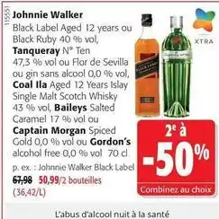 Colruyt Johnnie walker - black label aged 12 years ou black ruby 40 % vol, tanqueray n° ten offre