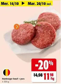 Colruyt Hamburger beuf + porc offre