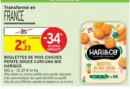 Intermarché Hyper Hari&co boulettes de pois chiches patate douce curcuma bio offre