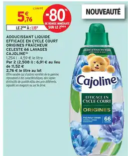 Intermarché Hyper Cajoline adoucissant liquide efficace en cycle court origines fraîcheur céleste 66 lavages offre