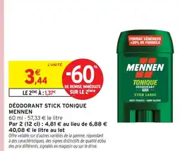 Intermarché Hyper Mennen déodorant stick tonique offre