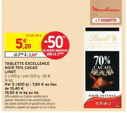 Intermarché Hyper Lindt tablette excellence noir 70% cacao offre