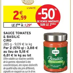 Intermarché Hyper Ciro sauce tomates & basilic offre