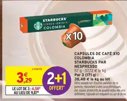 Intermarché Hyper Starbucks par nespresso capsules de café x10 colombia offre