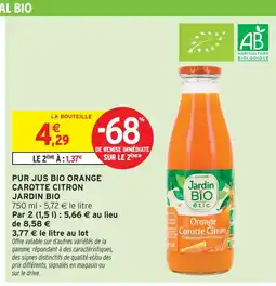 Intermarché Hyper Jardin bio pur jus bio orange carotte citron offre