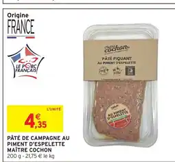 Intermarché Hyper Maître cochon pâté de campagne au piment d'espelette offre