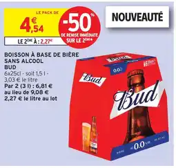 Intermarché Bud boisson à base de bière sans alcool offre