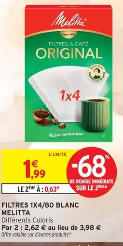 Intermarché Melitta filtres à café 1x4/80 blanc offre
